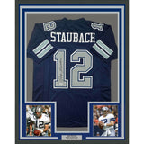 Framed Autographed/Signed Roger Staubach 33x42 Dallas Blue Jersey BAS COA