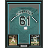 FRAMED Autographed/Signed LIVAN HERNANDEZ 97 WS MVP 33x42 Teal Jersey PSA COA