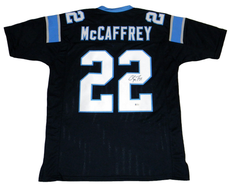 CHRISTIAN McCAFFREY AUTOGRAPHED CAROLINA PANTHERS #22 BLACK JERSEY BECKETT