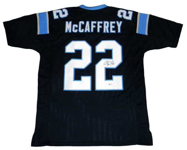 CHRISTIAN McCAFFREY AUTOGRAPHED CAROLINA PANTHERS #22 BLACK JERSEY BECKETT