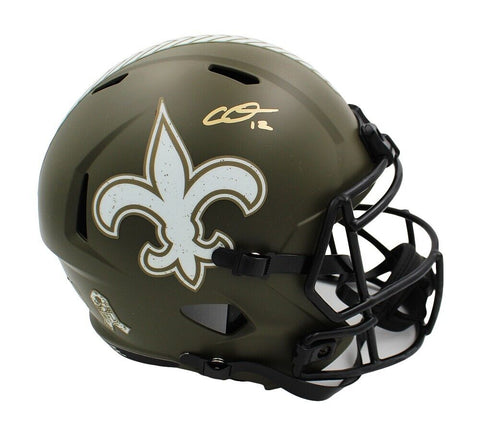 Chris Olave Signed New Orleans Saints Speed Full Size Salute To Service Helmet