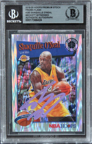 Shaquille O'neal Signed 2019 Hoops Premium Stock Prizms Flash #283 Card BAS Slab