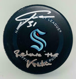 PHILIPP GRUBAUER Autographed "Release The Kraken" Official Game Puck FANATICS