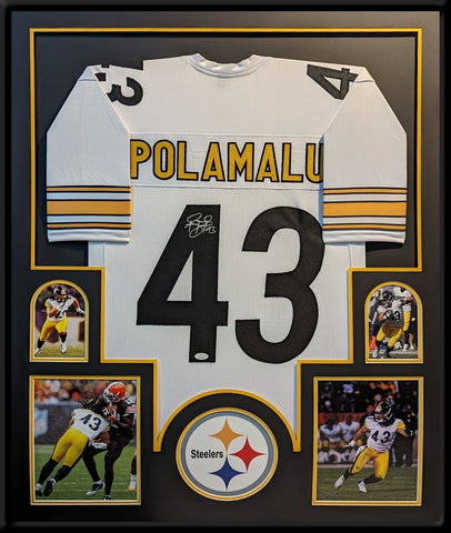 FRAMED PITTSBURGH STEELERS TROY POLAMALU AUTOGRAPHED SIGNED JERSEY JSA COA