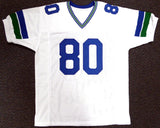 SEATTLE SEAHAWKS STEVE LARGENT AUTOGRAPHED WHITE JERSEY "HOF 95" MCS HOLO 112486