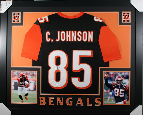 CHAD JOHNSON (Bengals black SKYLINE) Signed Autographed Framed Jersey JSA