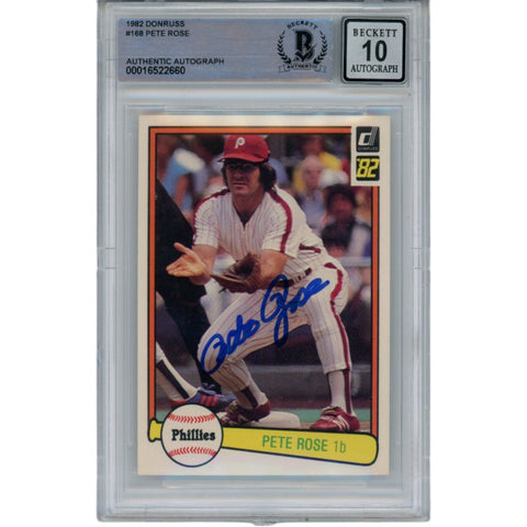 Pete Rose Autographed 1982 Donruss 168 10 Grade Trading Card Beckett 47147