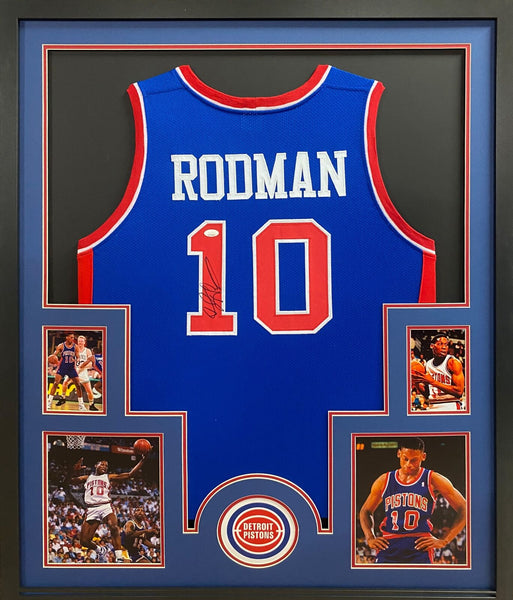 Dennis Rodman Autographed Signed Framed Blue Detroit Pistons Jersey JSA