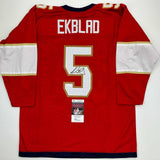 Autographed/Signed Aaron Ekblad Florida Red Hockey Jersey JSA COA