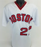 Carlton Fisk Signed Red Sox Stat Jersey (JSA COA) Played 4 Decades 1960s -1990s