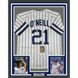 FRAMED Autographed/Signed PAUL O'NEILL 33x42 New York Pinstripe Jersey JSA COA