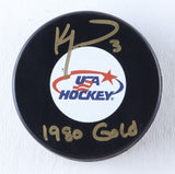 Ken Morrow Signed Team USA Logo Hockey Puck Inscribed "1980 Gold" (JSA COA)