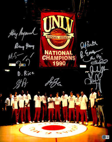 1990 NCAA CHAMP UNLV AUTOGRAPHED 16X20 PHOTO 13 SIGS LARRY JOHNSON BECKETT