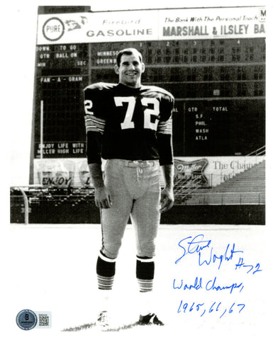 Steve Wright Signed Green Bay Packers 8x10 Photo World Champs BAS 47899