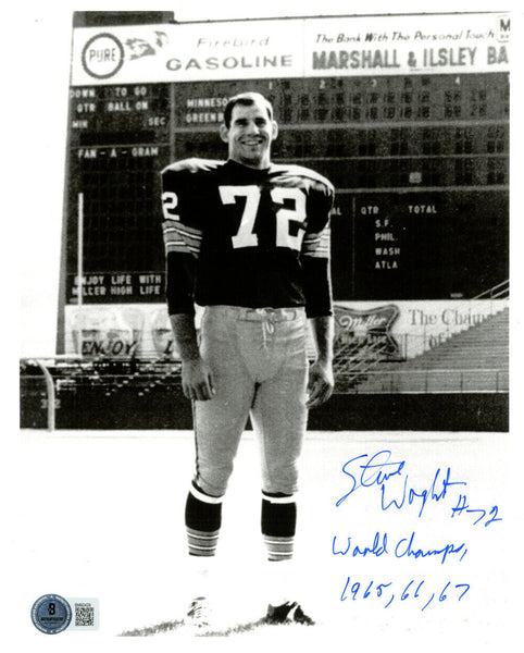 Steve Wright Signed Green Bay Packers 8x10 Photo World Champs BAS 47899