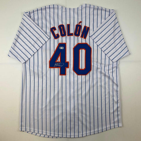 Autographed/Signed Bartolo Colon New York Pinstripe Jersey Beckett BAS COA