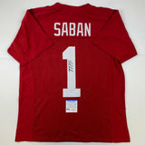 Autographed/Signed Nick Saban Alabama Red College Football Jersey PSA/DNA COA