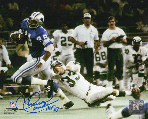 Charlie Sanders Signed Detroit Lions With Football 8x10 Photo w/HOF'07 -(SS COA)