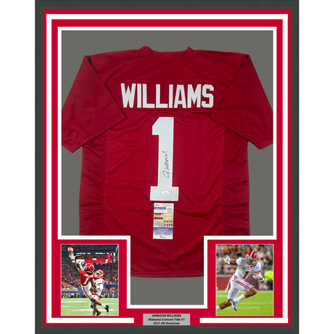 Framed Autographed/Signed Jameson Williams 33x42 Alabama Red Jersey JSA COA