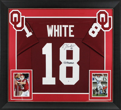 Oklahoma Jason White "Heisman 03" Signed Maroon Pro Style Framed Jersey BAS Wit