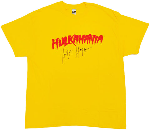 HULK HOGAN AUTOGRAPHED SIGNED YELLOW WWE HULKAMANIA T-SHIRT JSA STOCK #228800