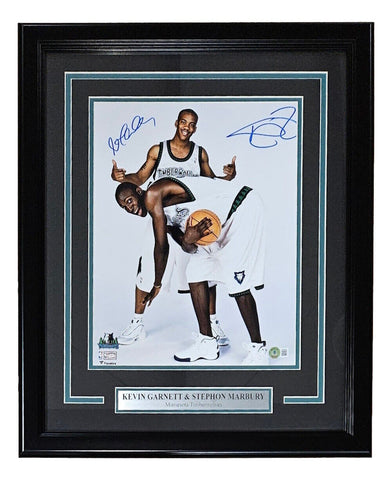 Kevin Garnett Stephon Marbury Signed Framed 11x14 Timberwolves Photo BAS