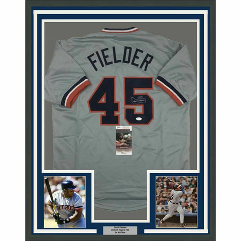 FRAMED Autographed/Signed CECIL FIELDER 33x42 Detroit Grey Jersey JSA COA Auto