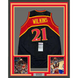 Framed Autographed/Signed Dominique Wilkins 35x39 Atlanta Black Jersey JSA COA