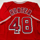 Autographed/Signed Torii Hunter Los Angeles Anaheim Red Jersey Beckett BAS COA