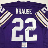 Autographed/Signed Paul Krause HOF 98 Minnesota Purple Jersey Beckett BAS COA