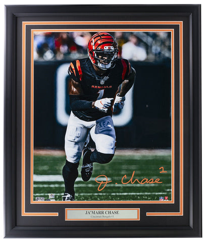 Ja'Marr Chase Signed Framed 16x20 Cincinnati Bengals Photo BAS ITP