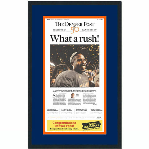 Framed The Denver Post Broncos Super Bowl 50 Newspaper Cover 17x27 Photo