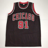 Autographed/Signed DENNIS RODMAN Chicago Pinstripe Basketball Jersey PSA/DNA COA