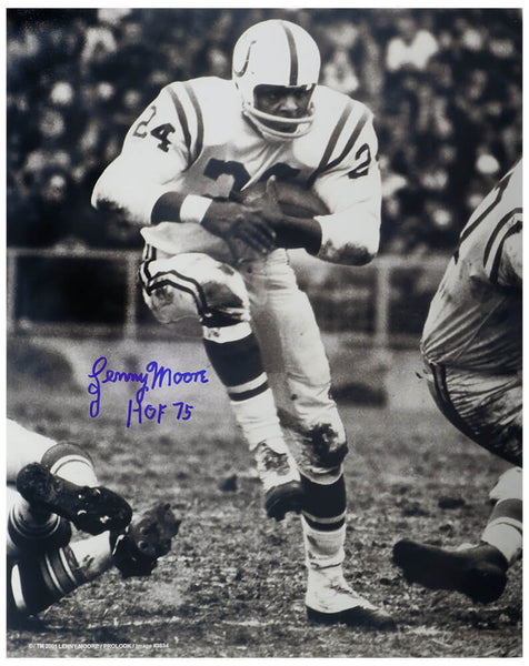 Lenny Moore Signed Colts Action B&W 16x20 Photo w/HOF'75 - (SCHWARTZ COA)