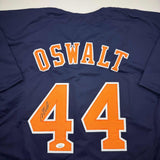 Autographed/Signed Roy Oswalt Houston Blue Baseball Jersey JSA COA