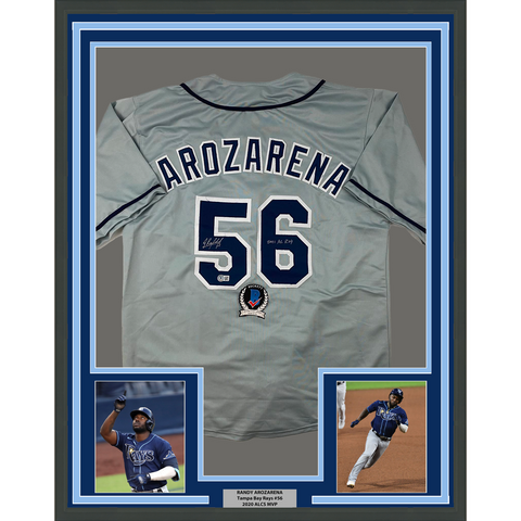 Framed Autographed/Signed Randy Arozarena 33x42 Tampa Bay Grey Jersey BAS COA