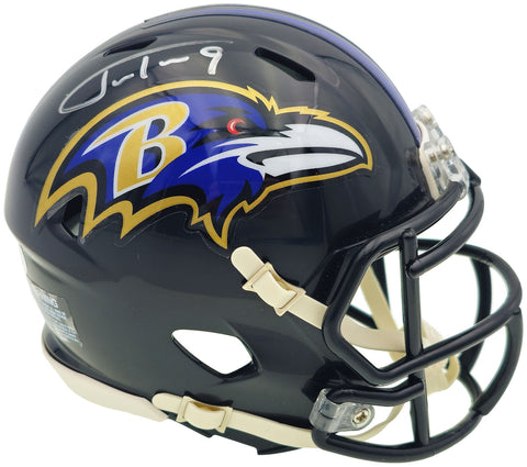 JUSTIN TUCKER AUTOGRAPHED BALTIMORE RAVENS BLACK SPEED MINI HELMET JSA 232734