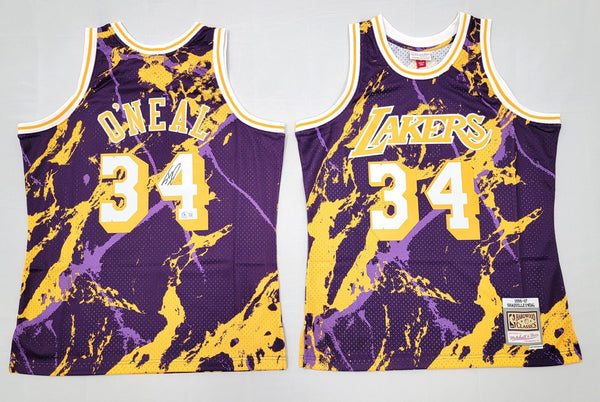 Shaquille O'Neal Signed LA Lakers 1996-97 M&N Marble Jersey Beckett Witnessed