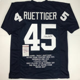 Autographed/Signed RUDY RUETTIGER Notre Dame Irish Blue Stat Jersey JSA COA