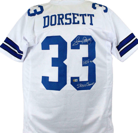 Tony Dorsett Autographed White Pro Style Jersey w/2 Insc.-Beckett W Hologram