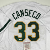 Autographed/Signed JOSE CANSECO Oakland White Baseball Jersey JSA COA Auto