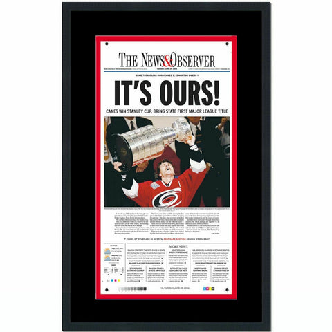 Framed News Observer Carolina Hurricanes 2006 Stanley Cup Newspaper 17x27 Photo