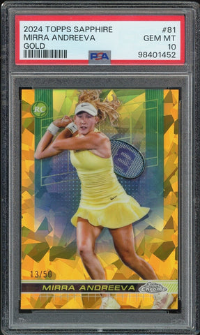 2024 Topps Chrome Sapphire Gold /50 Tennis #81 Mirra Andreeva RC PSA 10 GEM MINT