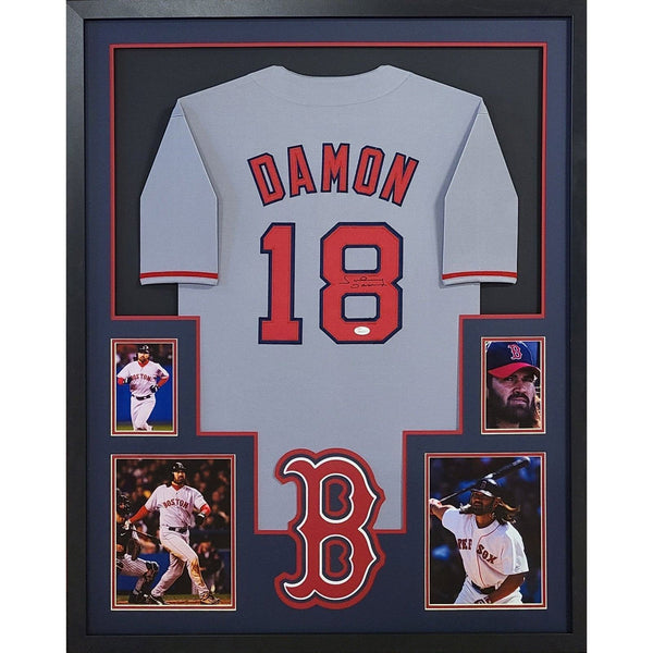 Johnny Damon Autographed Signed Framed Grey Boston Red Sox Jersey JSA