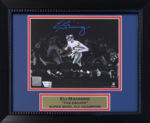 Eli Manning Autographed Giants Super Bowl XLII Escape Framed Photo Fanatics COA