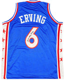 76ERS JULIUS "DR. J" ERVING AUTOGRAPHED BLUE JERSEY BECKETT WITNESS 230291