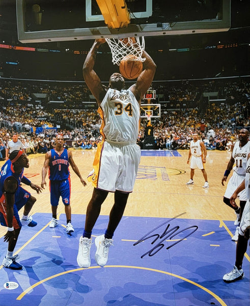 Shaquille O'Neal Signed LA Lakers 16x20 Photo White Jersey Beckett Witnessed