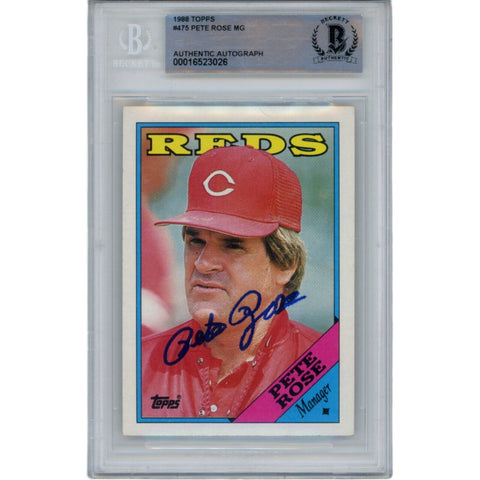 Pete Rose Autographed/Signed 1988 Topps 475 Trading Card Beckett 47130