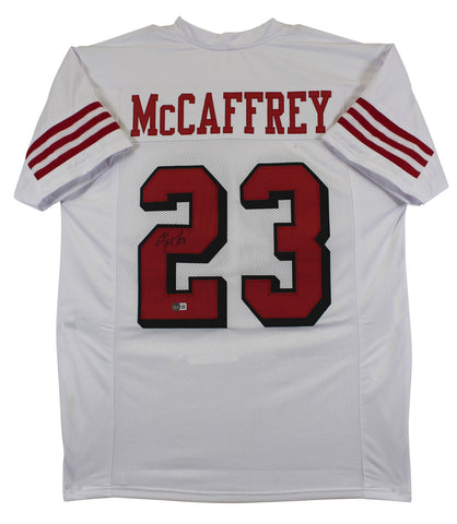 Christian McCaffrey Signed White Pro Style Jersey w/ Dropshadow BAS