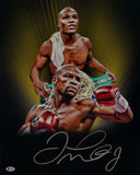 Floyd Mayweather Signed 16x20 Double Image with Belt Photo- Beckett Auth